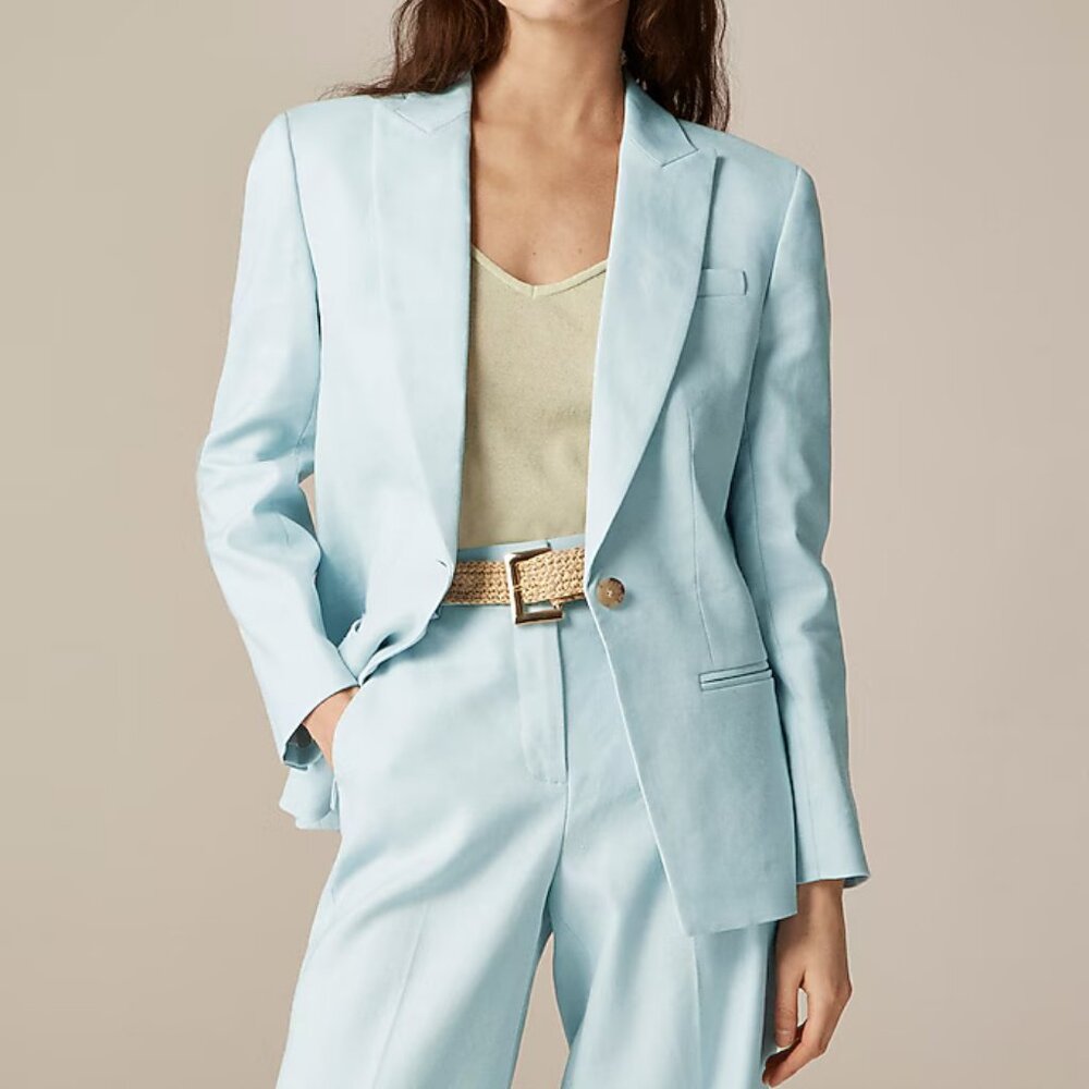NWT J. Crew Alexandra Blazer in Stretch Linen Blend, Blue Edgewater, Size 4 - Picture 1 of 4